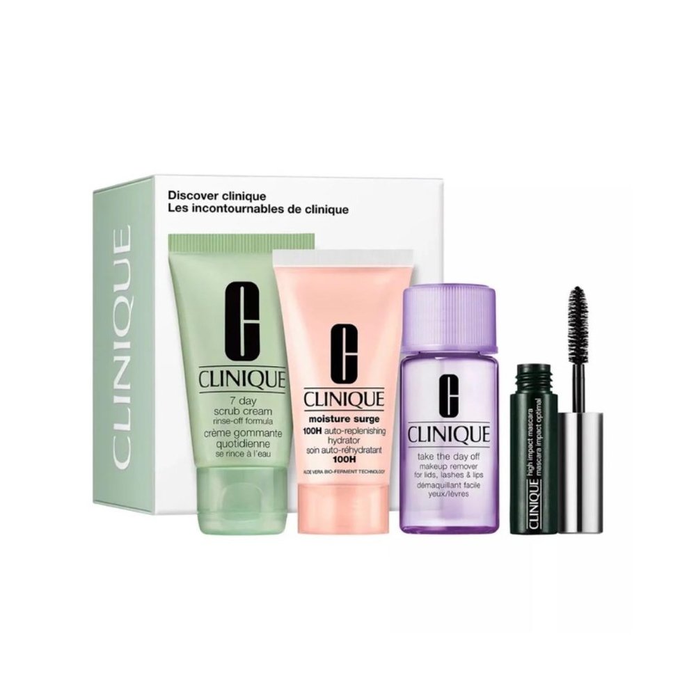 Discover Clinique 4 Piece Scrub Cream Hydrater Mascara Makeup Remover NEW